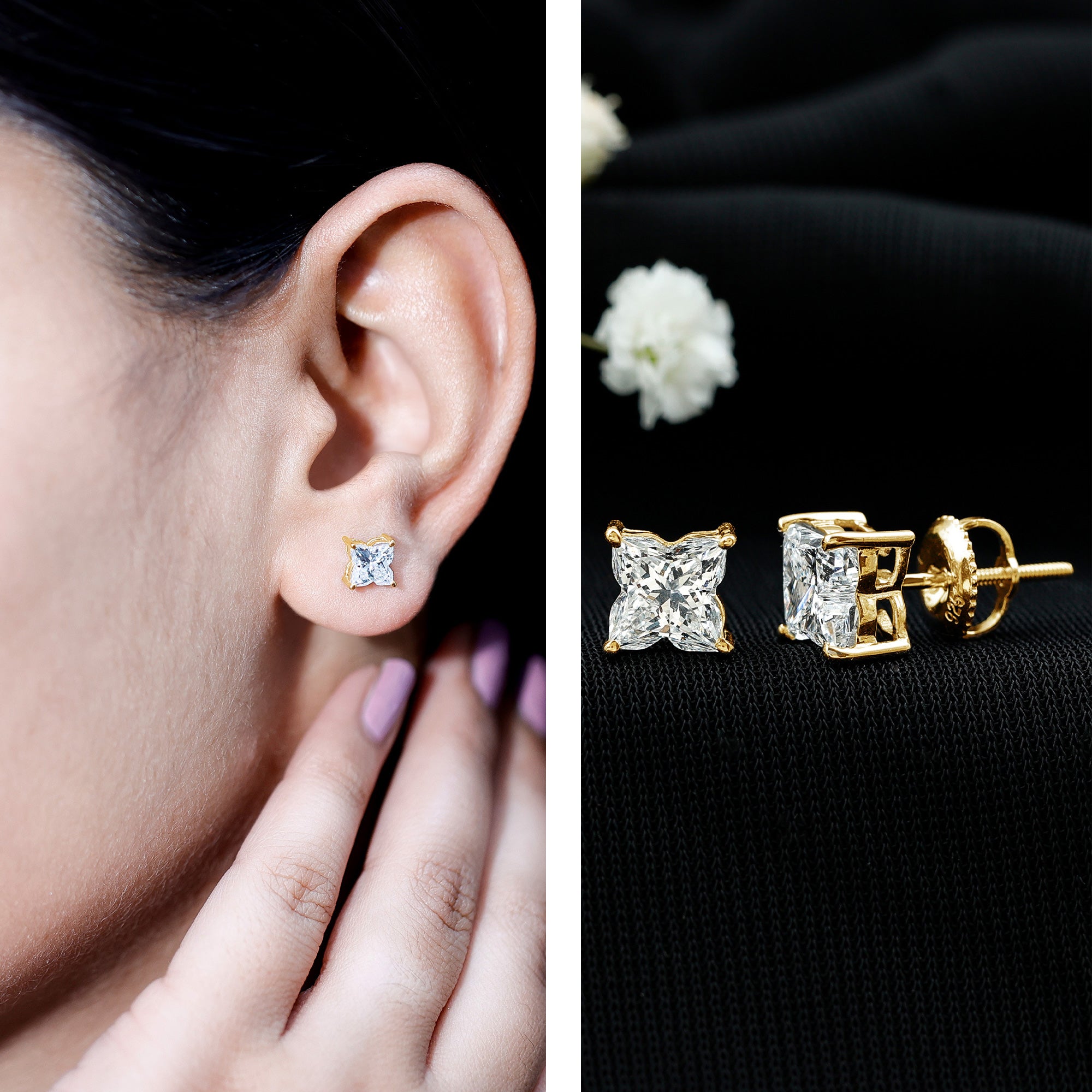 Rosec Jewels-1.7 Carat Lily Cut Certified Lab Grown Diamond Solitaire Stud Earrings