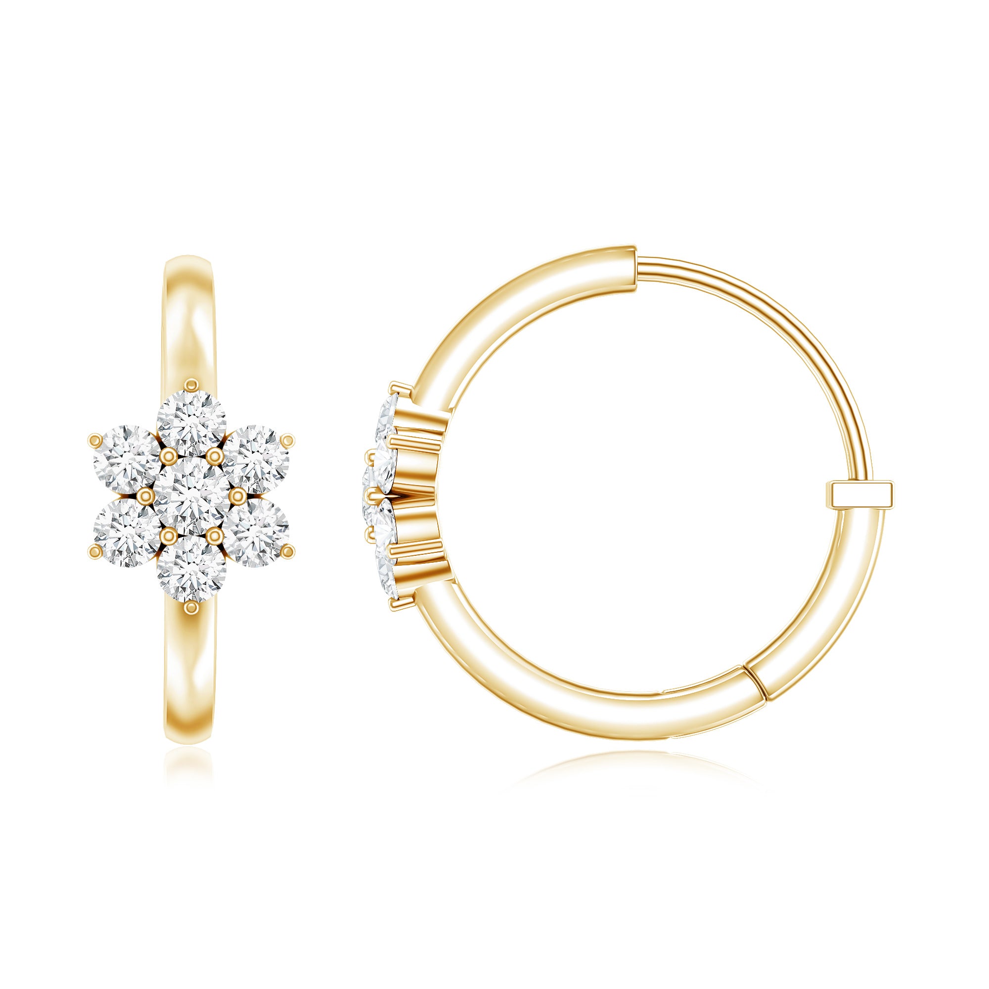 Diamond Flower Hoop Earrings For Her Natural - ( HI-SI ) - Rosec Jewels