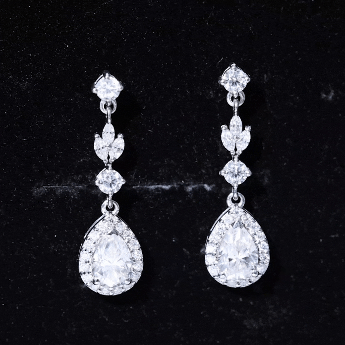 Classic Pear Shape Moissanite Bridal Dangle Earrings D-VS1 - Rosec Jewels