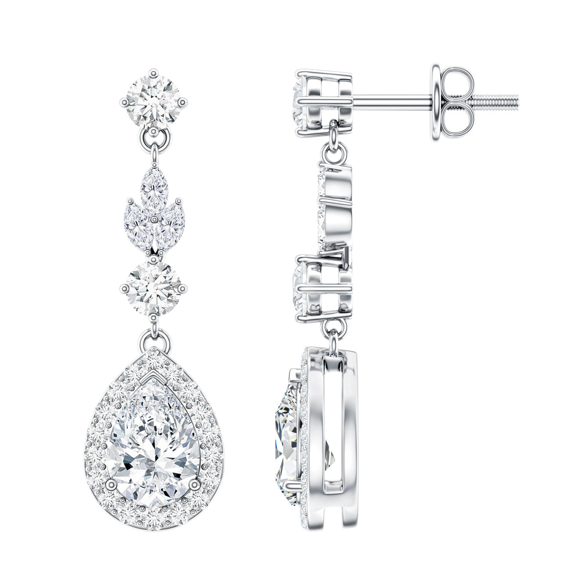 Classic Pear Shape Moissanite Bridal Dangle Earrings D-VS1 - Rosec Jewels