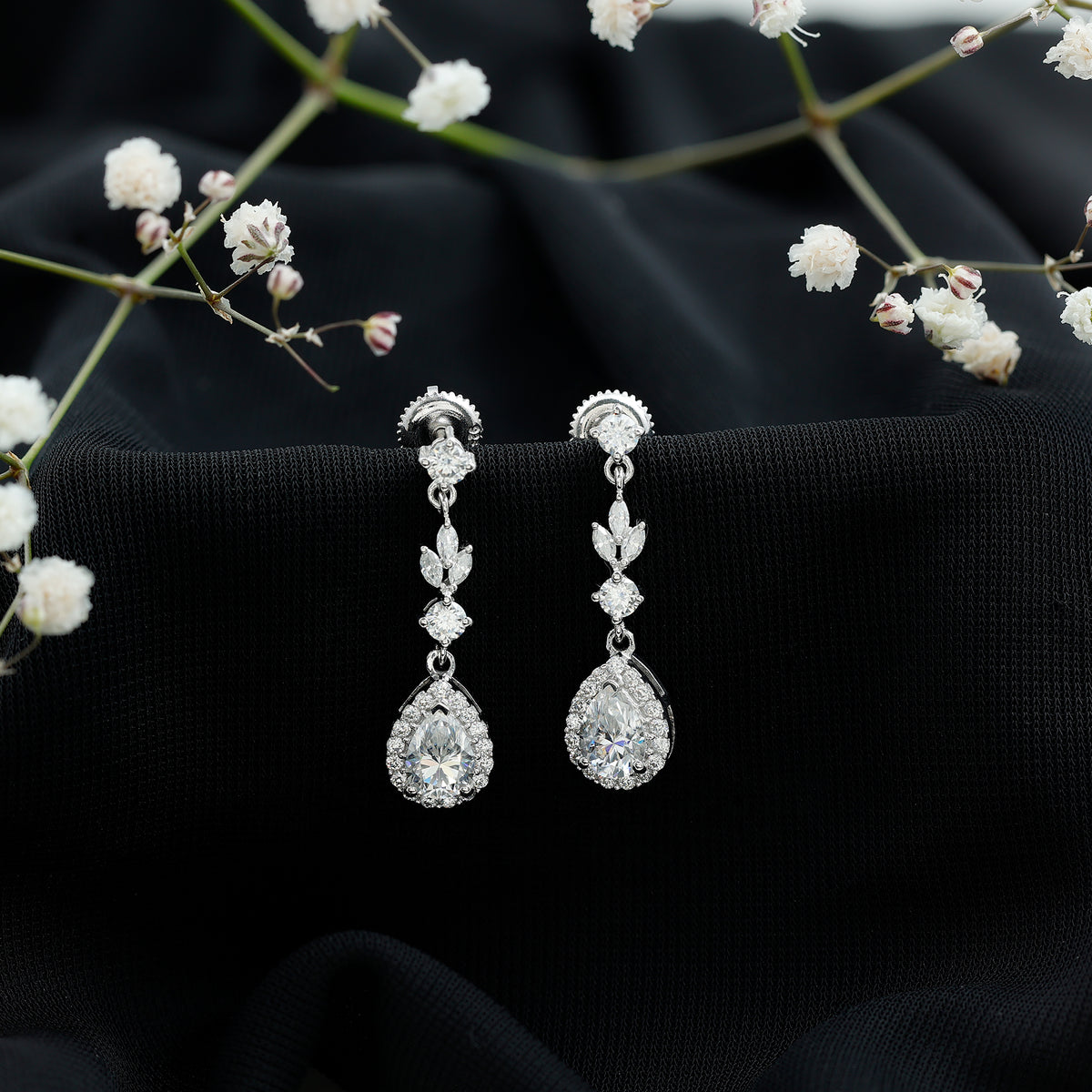 Classic Pear Shape Moissanite Bridal Dangle Earrings D-VS1 - Rosec Jewels