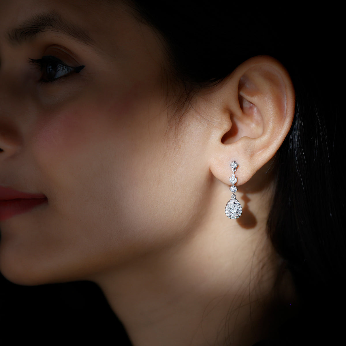 Classic Pear Shape Moissanite Bridal Dangle Earrings D-VS1 - Rosec Jewels
