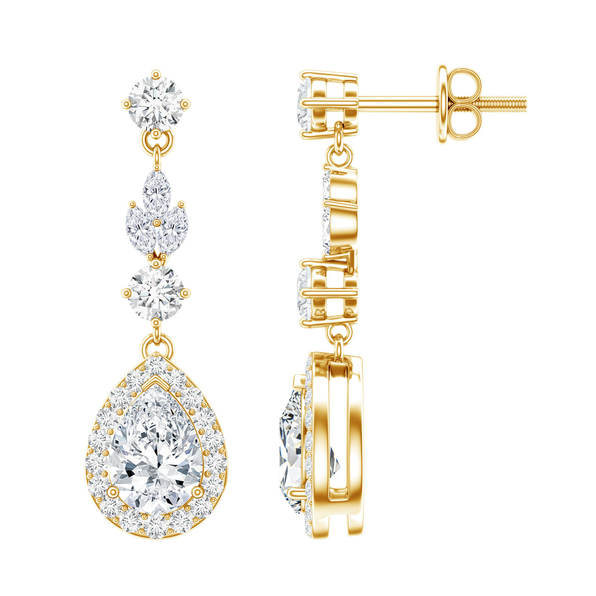 Classic Pear Shape Moissanite Bridal Dangle Earrings D-VS1 - Rosec Jewels