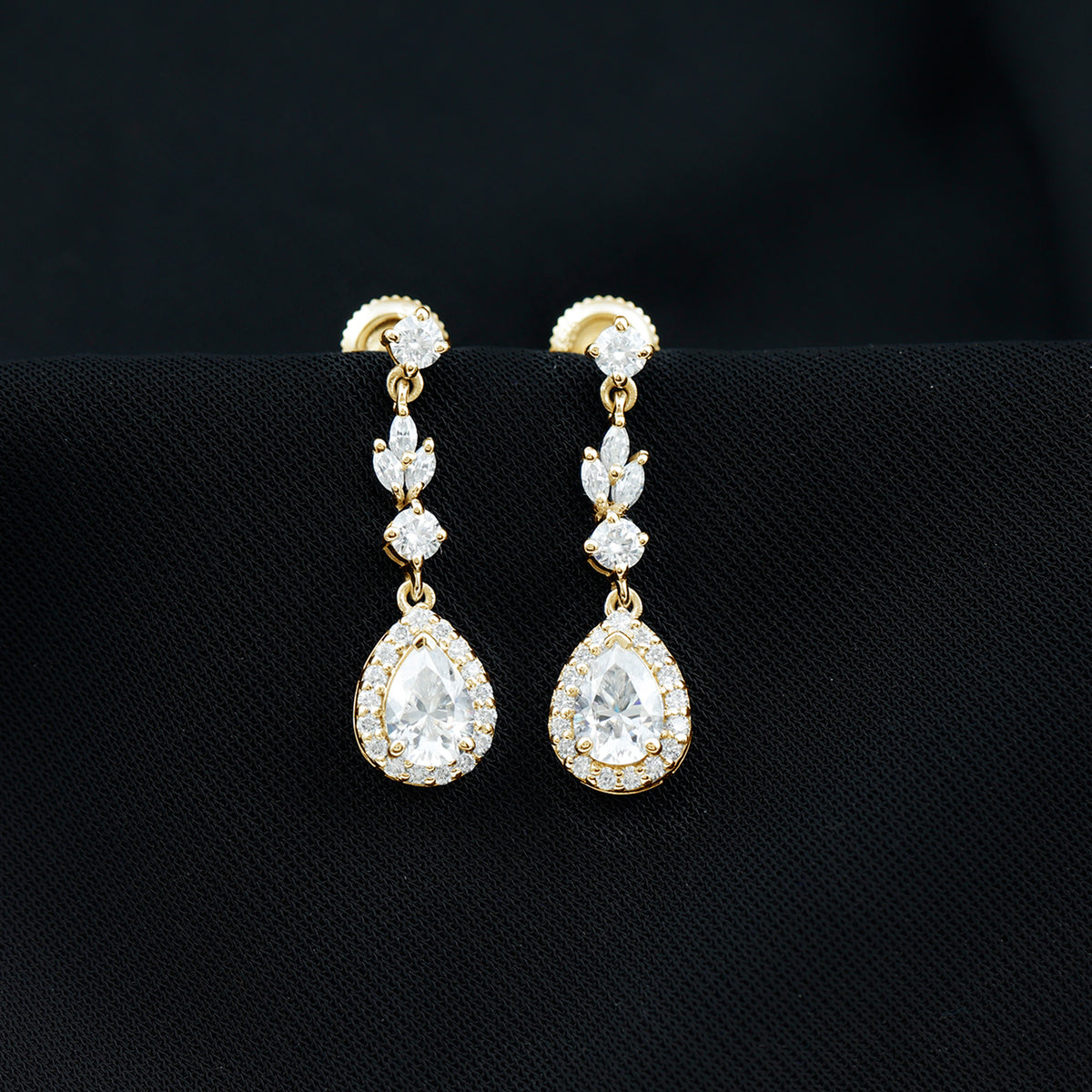 Classic Pear Shape Moissanite Bridal Dangle Earrings D-VS1 - Rosec Jewels