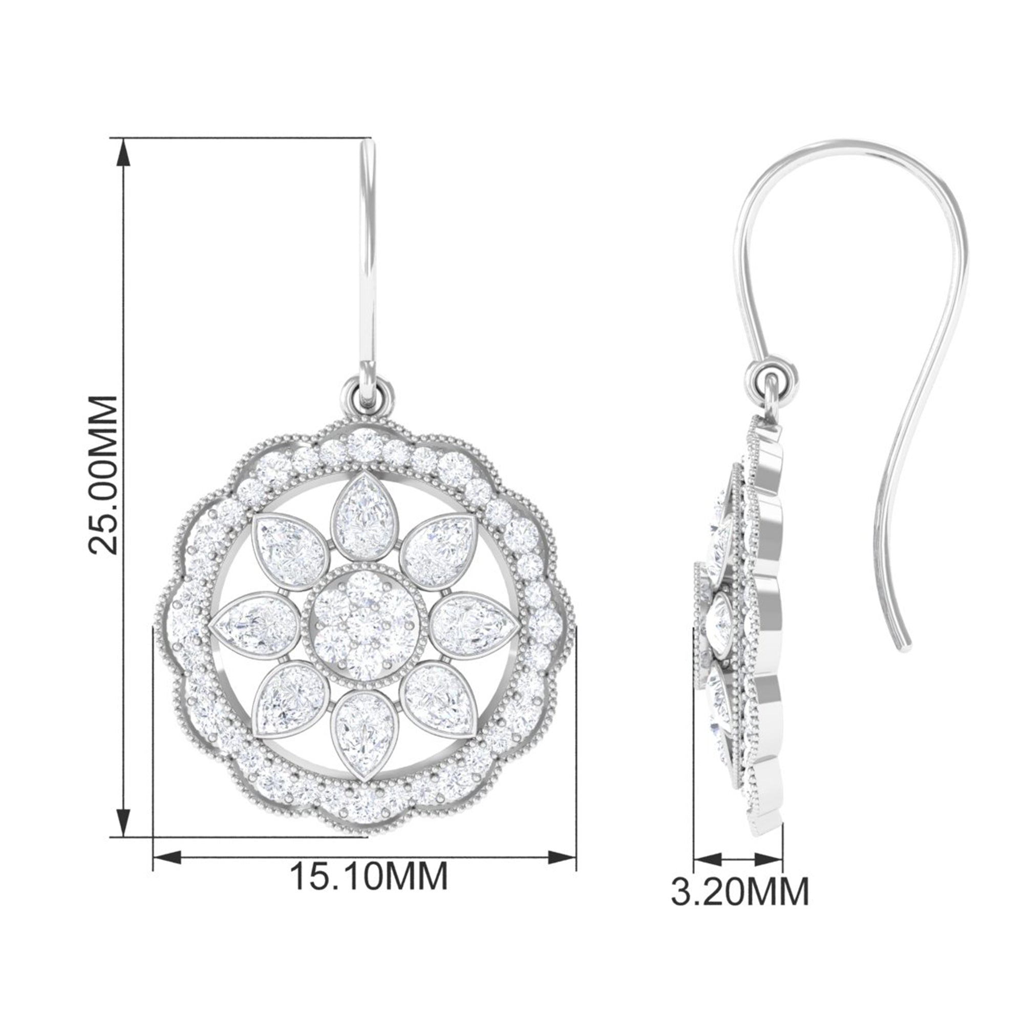 April Birthstone 2 CT Diamond Vintage Drop Earrings Diamond - ( HI-SI ) - Color and Clarity - Rosec Jewels