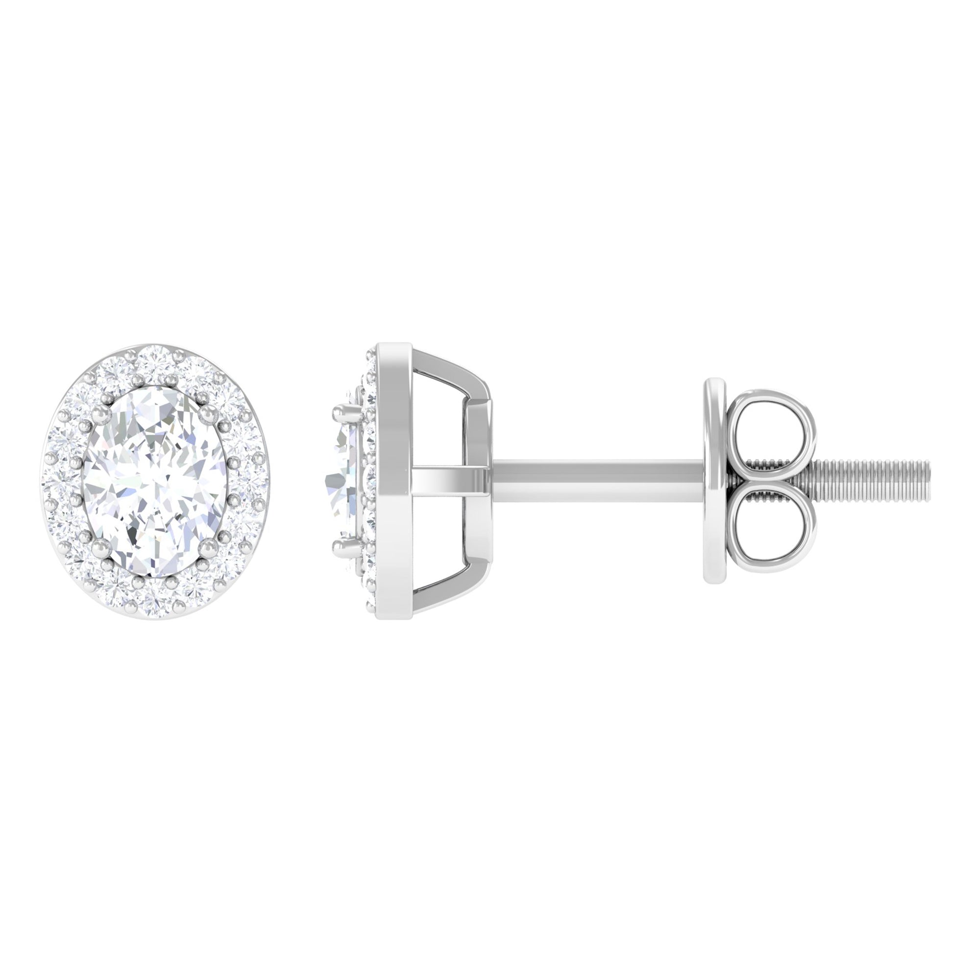 Oval Cut Zircon Halo Stud Earrings in Gold Zircon - ( AAAA ) - Quality - Rosec Jewels