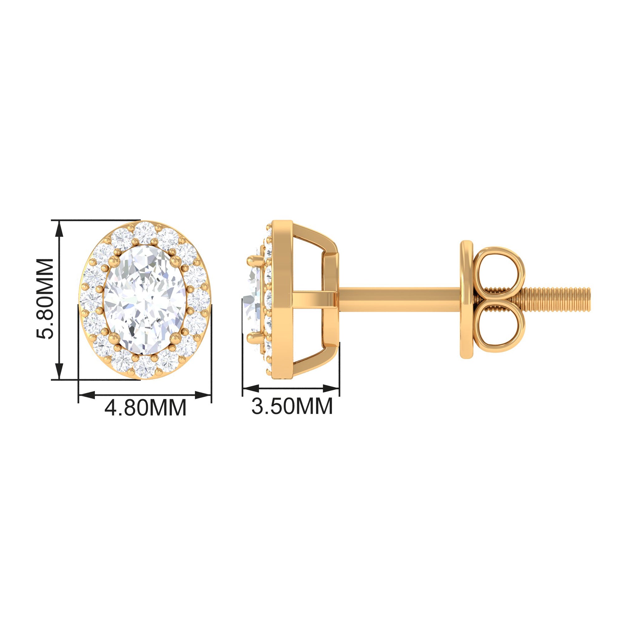 Oval Cut Zircon Halo Stud Earrings in Gold Zircon - ( AAAA ) - Quality - Rosec Jewels