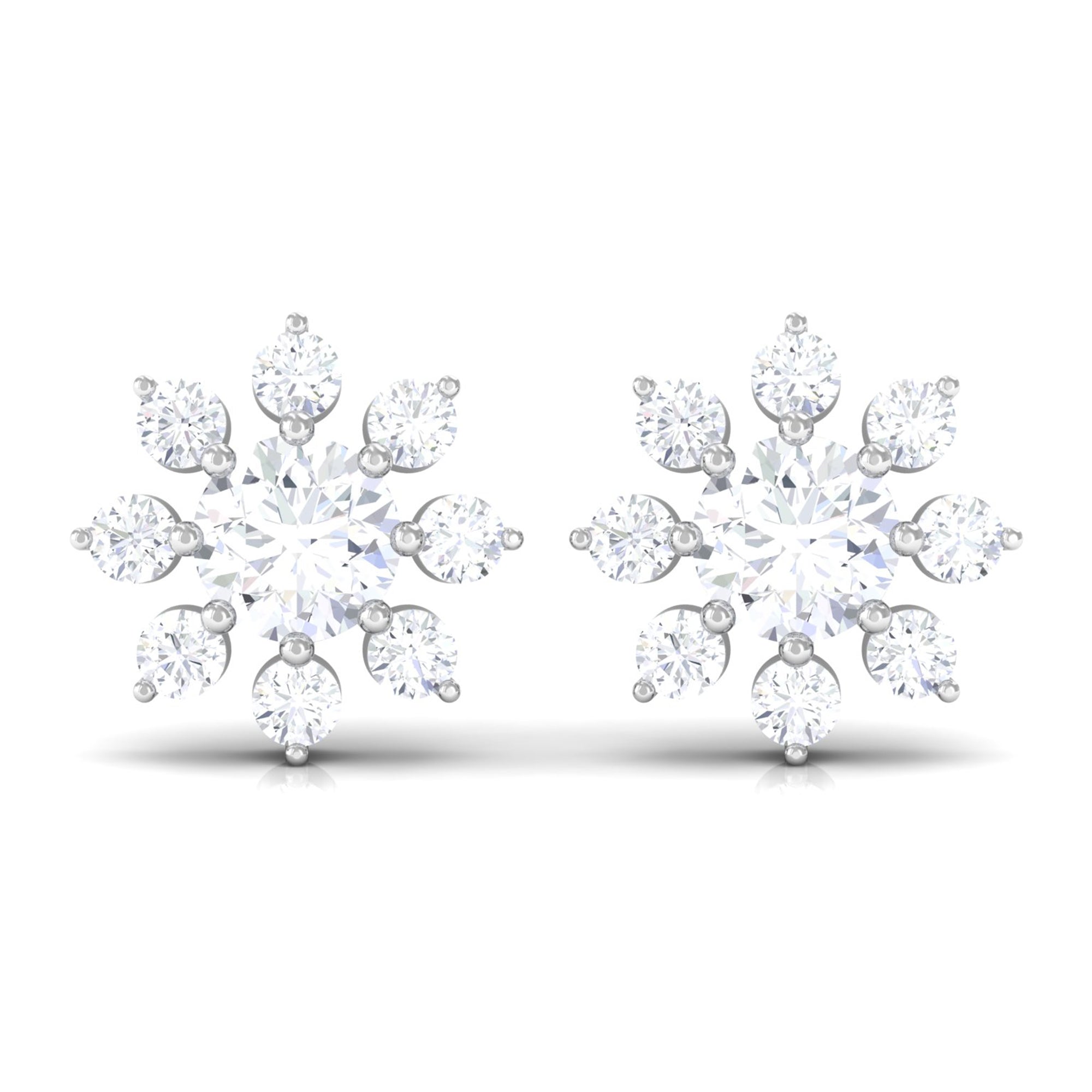 Flower Stud Earrings with Certified Simulated Diamond Zircon - ( AAAA ) - Quality - Rosec Jewels