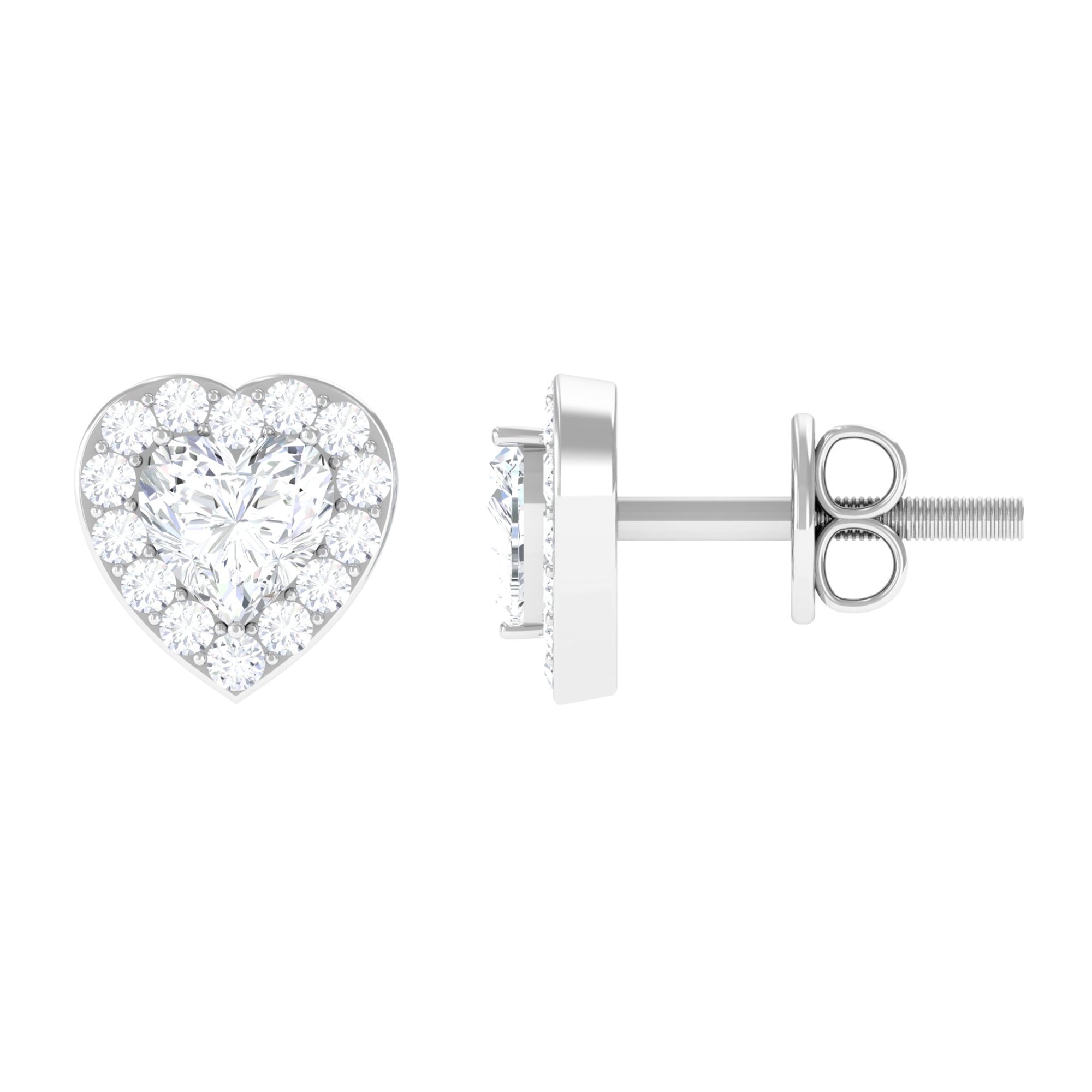 Heart Shape Halo Stud Earrings with Cubic Zirconia Zircon - ( AAAA ) - Quality - Rosec Jewels