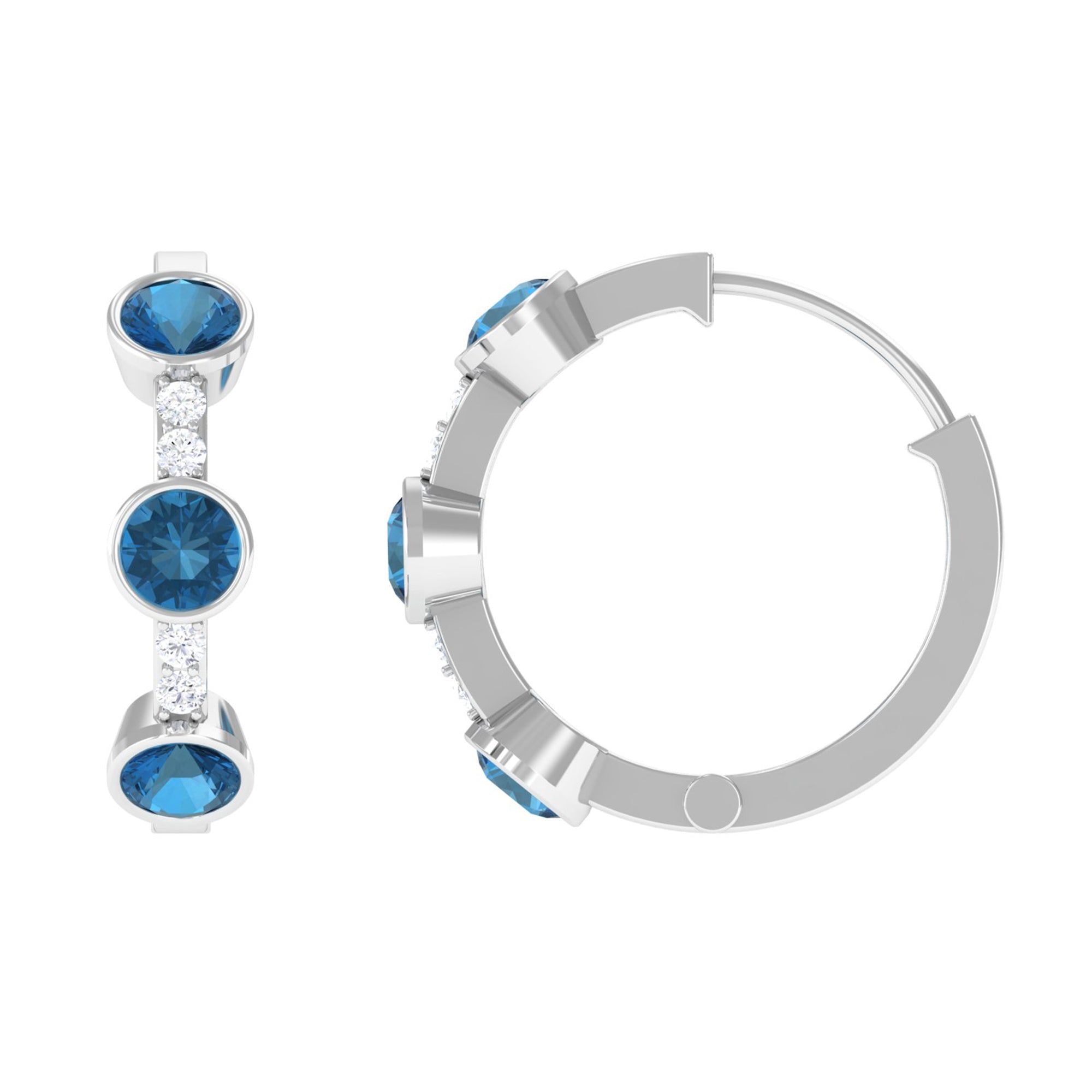 Certified London Blue Topaz and Diamond Hinged Hoop Earrings
