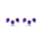 Pear Cut Amethyst 3 Stone Stud Earring with Diamond Halo Amethyst - ( AAA ) - Quality - Rosec Jewels