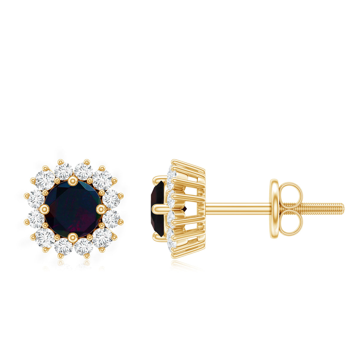 Genuine Black Opal Diamond Earrings with Screw Back AAA - Rosec Jewels