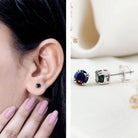 0.9 Carat Natural Black Opal Solitaire Stud Earrings with Screw Back AAA - Rosec Jewels