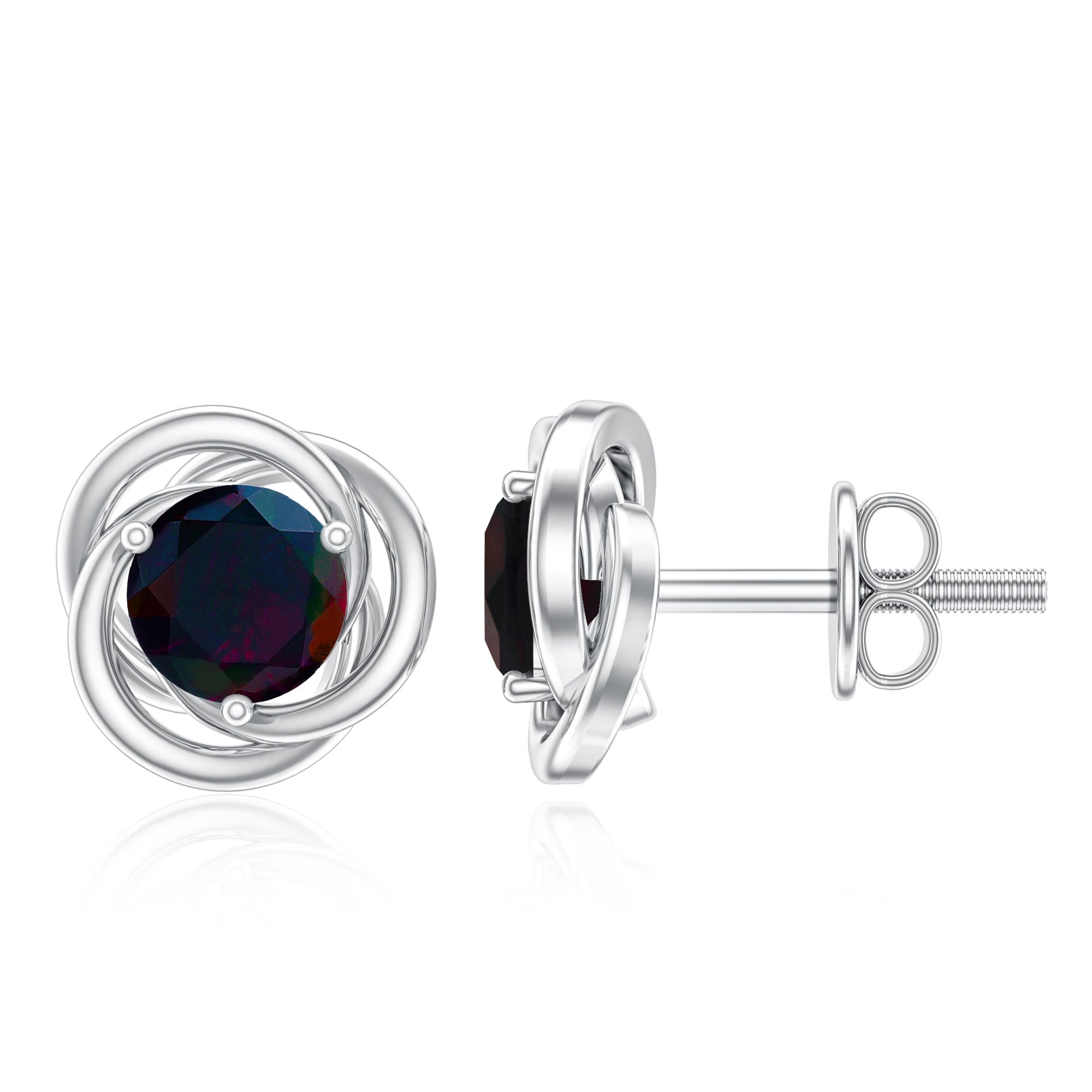 Natural Black Opal Solitaire Swirl Stud Earrings AAA - Rosec Jewels