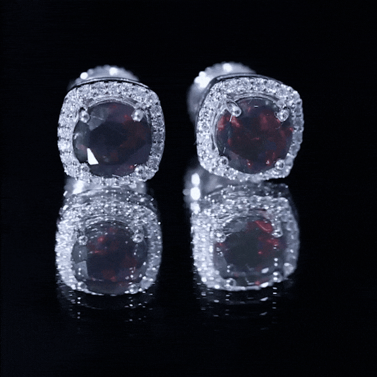 Round Shape Black Opal Stud Earrings with Moissanite Halo AAA - Rosec Jewels