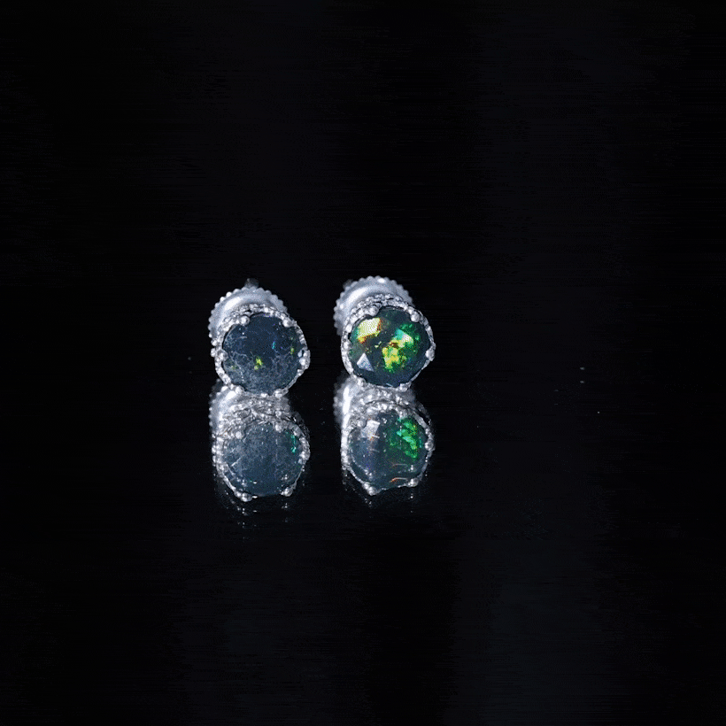 Natural Black Opal Crown Stud Earrings with Screw Back AAA - Rosec Jewels