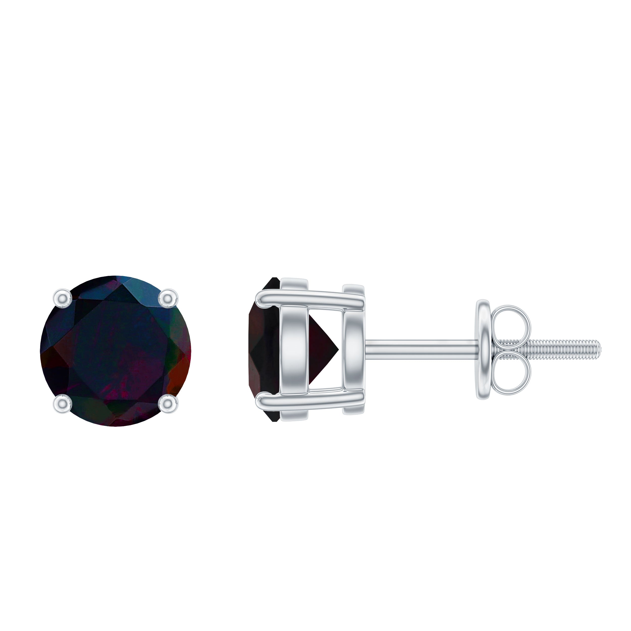 Simple Stud Earrings with Round Solitaire Black Opal Black Opal - ( AAA ) - Quality - Rosec Jewels