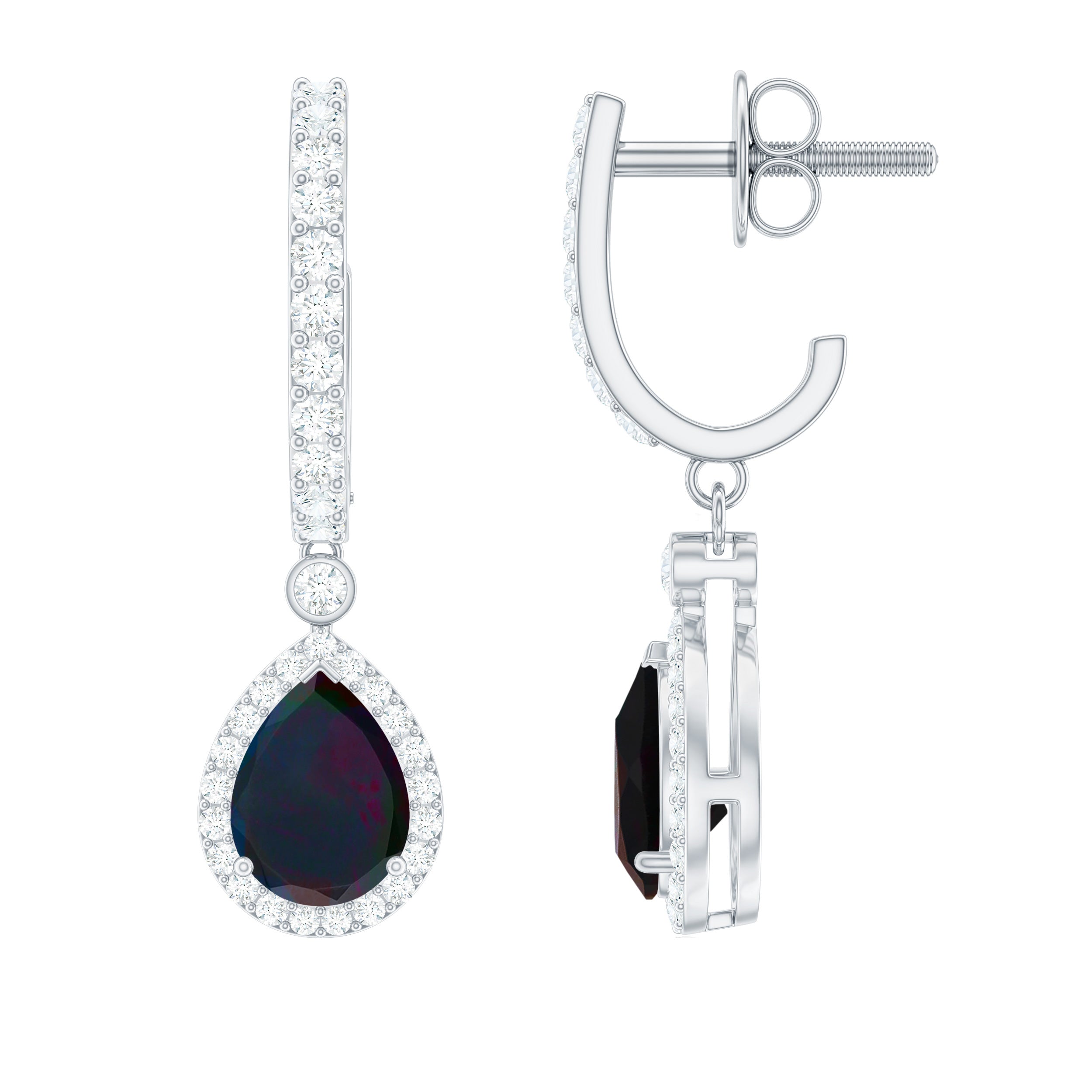 6X8 MM Black Opal Teardrop Earrings with Moissanite