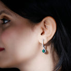 Pear Shape Black Opal Hoop Drop Earrings with Moissanite Accent Black Opal - ( AAA ) - Quality - Rosec Jewels
