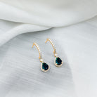 Pear Shape Black Opal Hoop Drop Earrings with Moissanite Accent Black Opal - ( AAA ) - Quality - Rosec Jewels