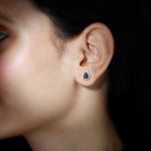 Classic Black Opal Teardrop Stud Earrings with Moissanite Halo Black Opal - ( AAA ) - Quality - Rosec Jewels