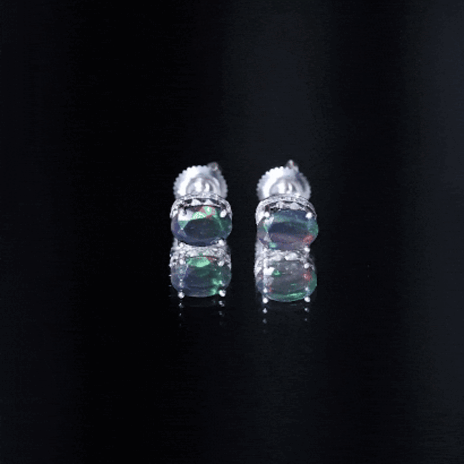 1.8 Carat Oval Black Opal Solitaire Stud Earrings with Diamond AAA - Rosec Jewels