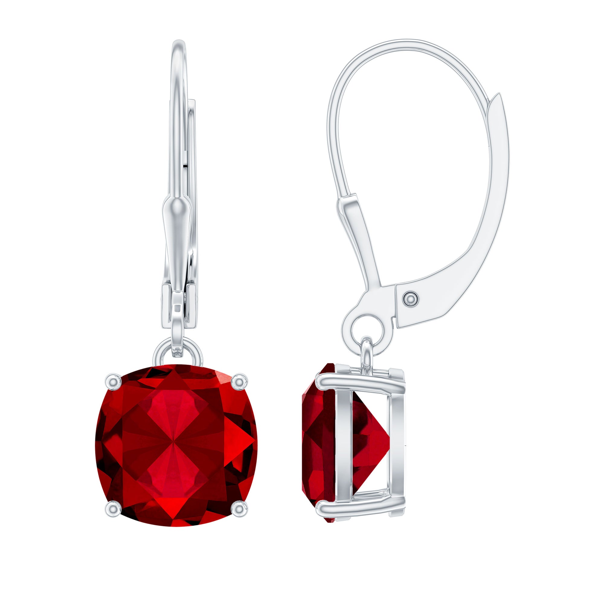 Cushion Cut 8 MM Lab Grown Ruby Hoop Earrings for Women