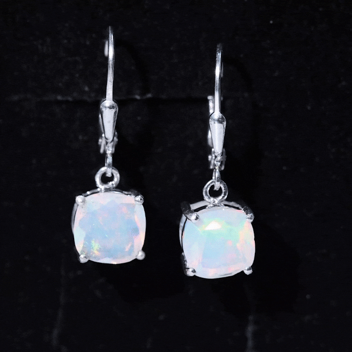 Cushion Cut Solitaire Ethiopian Opal Drop Earrings Ethiopian Opal - ( AAA ) - Quality - Rosec Jewels