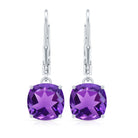 Natural 4.2 Carat Cushion Cut Amethyst Drop Earrings with Lever Back AAA - Rosec Jewels