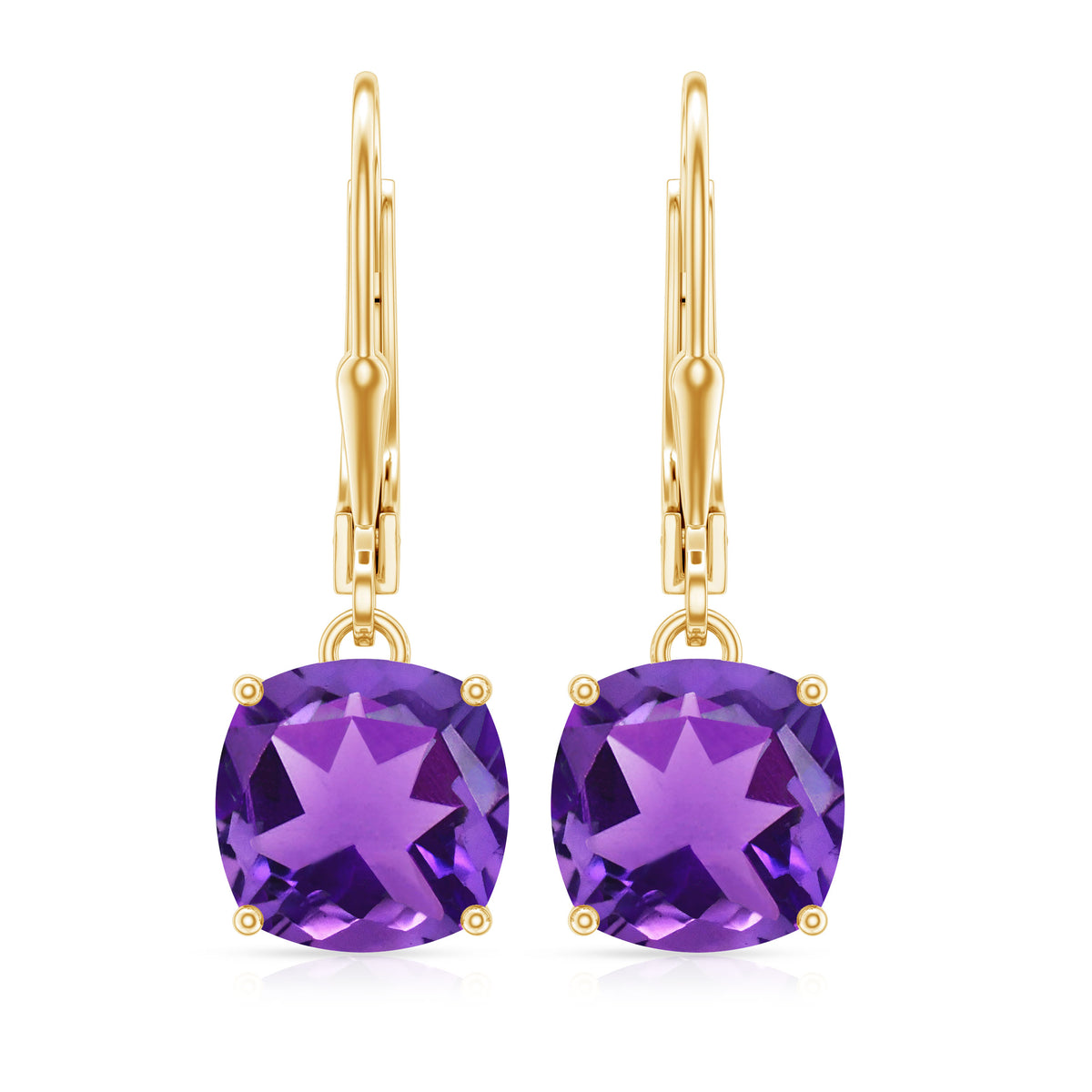 Natural 4.2 Carat Cushion Cut Amethyst Drop Earrings with Lever Back AAA - Rosec Jewels