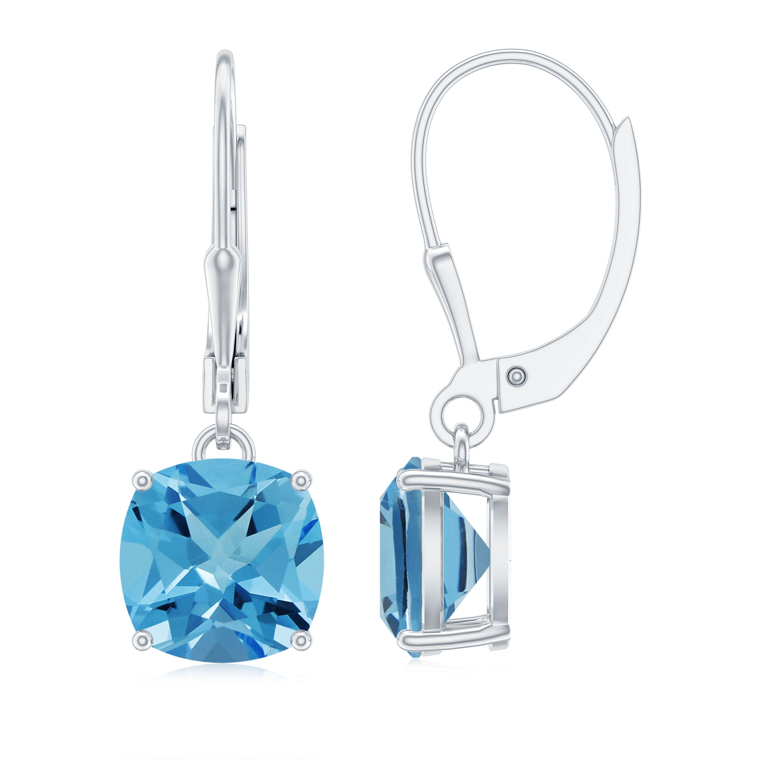 Solitaire Swiss Blue Topaz Lever Back Earrings