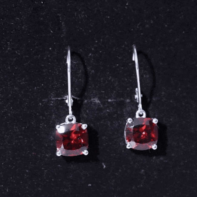 8 MM Cushion Cut Garnet Solitaire Drop Earrings with Lever Back AAA - Rosec Jewels
