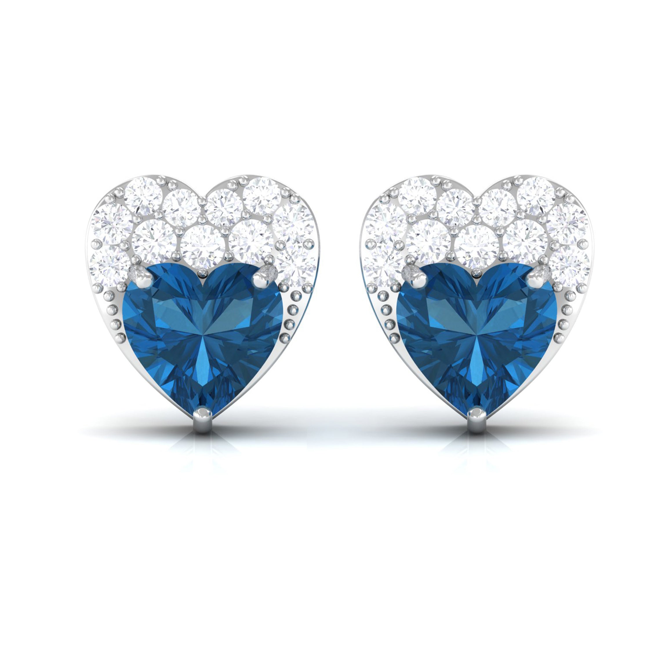 London Blue Topaz and Diamond Designer Heart Stud Earrings London Blue Topaz - ( AAA ) - Quality - Rosec Jewels