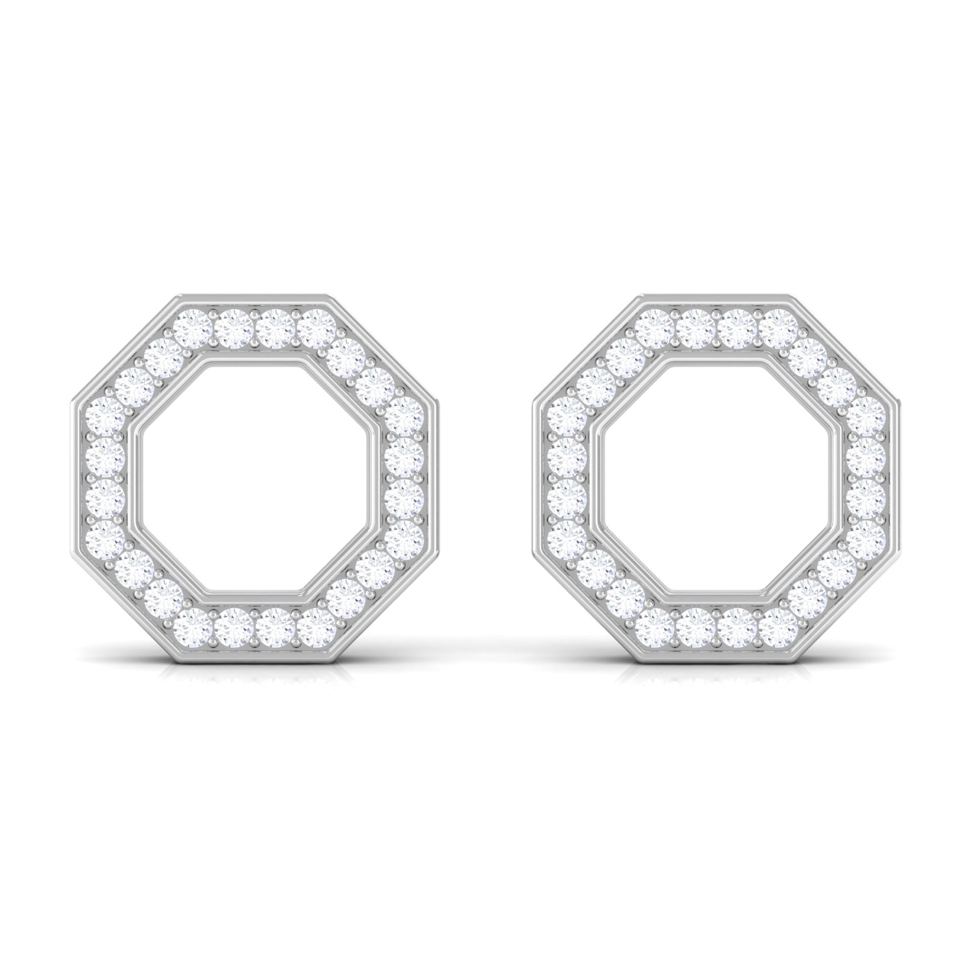 Rosec Jewels-Diamond Octagon Shape Earrings With Screw Back