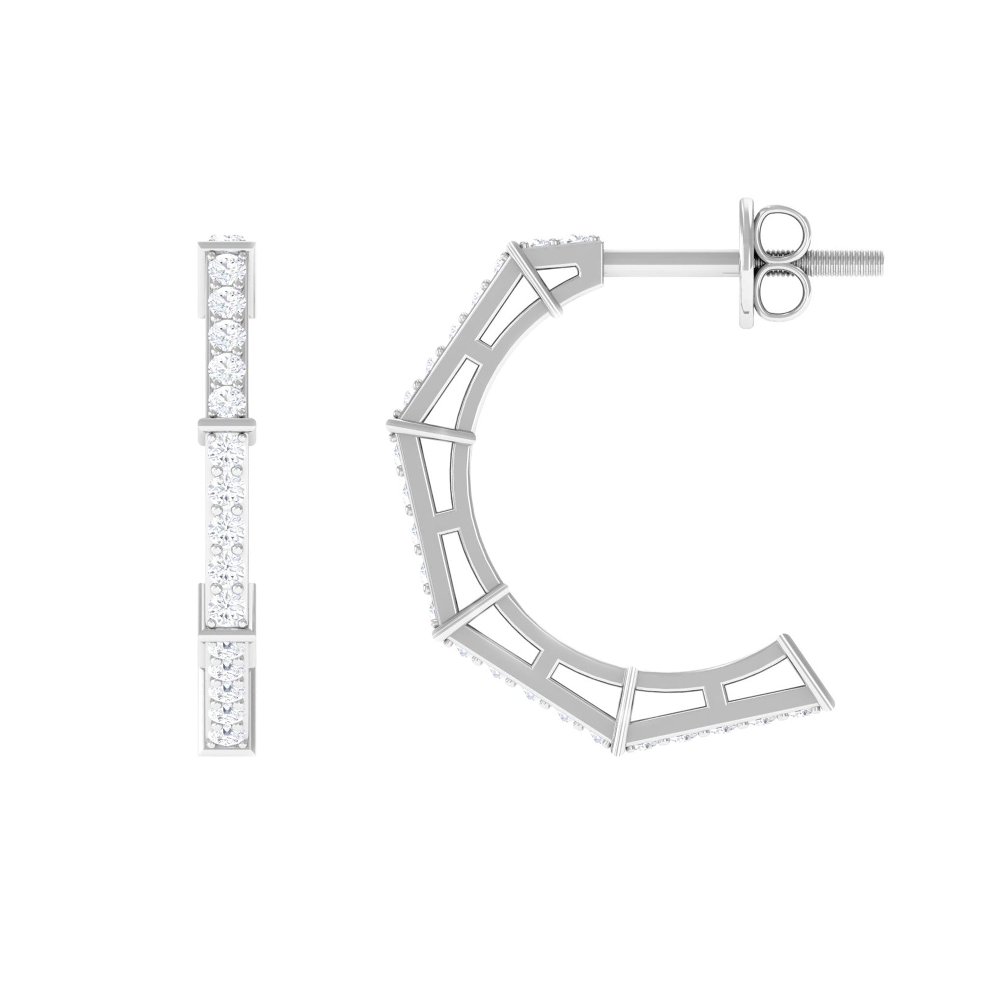 Boucles d'oreilles demi-créoles serties de diamants pavés 1/2 CT