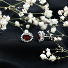 3 Carat Garnet Oval Stud Earrings with Moissanite Halo AAA - Rosec Jewels