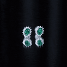 Lab Created Emerald Oval Stud Earrings with Moissanite Halo AAAA - Rosec Jewels
