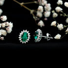 Lab Created Emerald Oval Stud Earrings with Moissanite Halo AAAA - Rosec Jewels