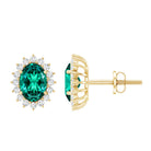 Lab Created Emerald Oval Stud Earrings with Moissanite Halo AAAA - Rosec Jewels