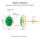 Oval Cut Natural Emerald Stud Earrings with Diamond Halo AAA - Rosec Jewels