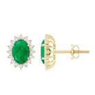 Oval Cut Natural Emerald Stud Earrings with Diamond Halo AAA - Rosec Jewels