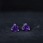 Heart Shape Amethyst Solitaire Stud Earrings for Her AAA - Rosec Jewels