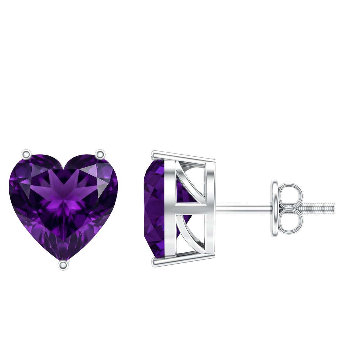 Heart Shape Amethyst Solitaire Stud Earrings for Her AAA - Rosec Jewels