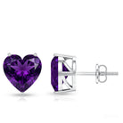 Heart Shape Amethyst Solitaire Stud Earrings for Her AAA - Rosec Jewels
