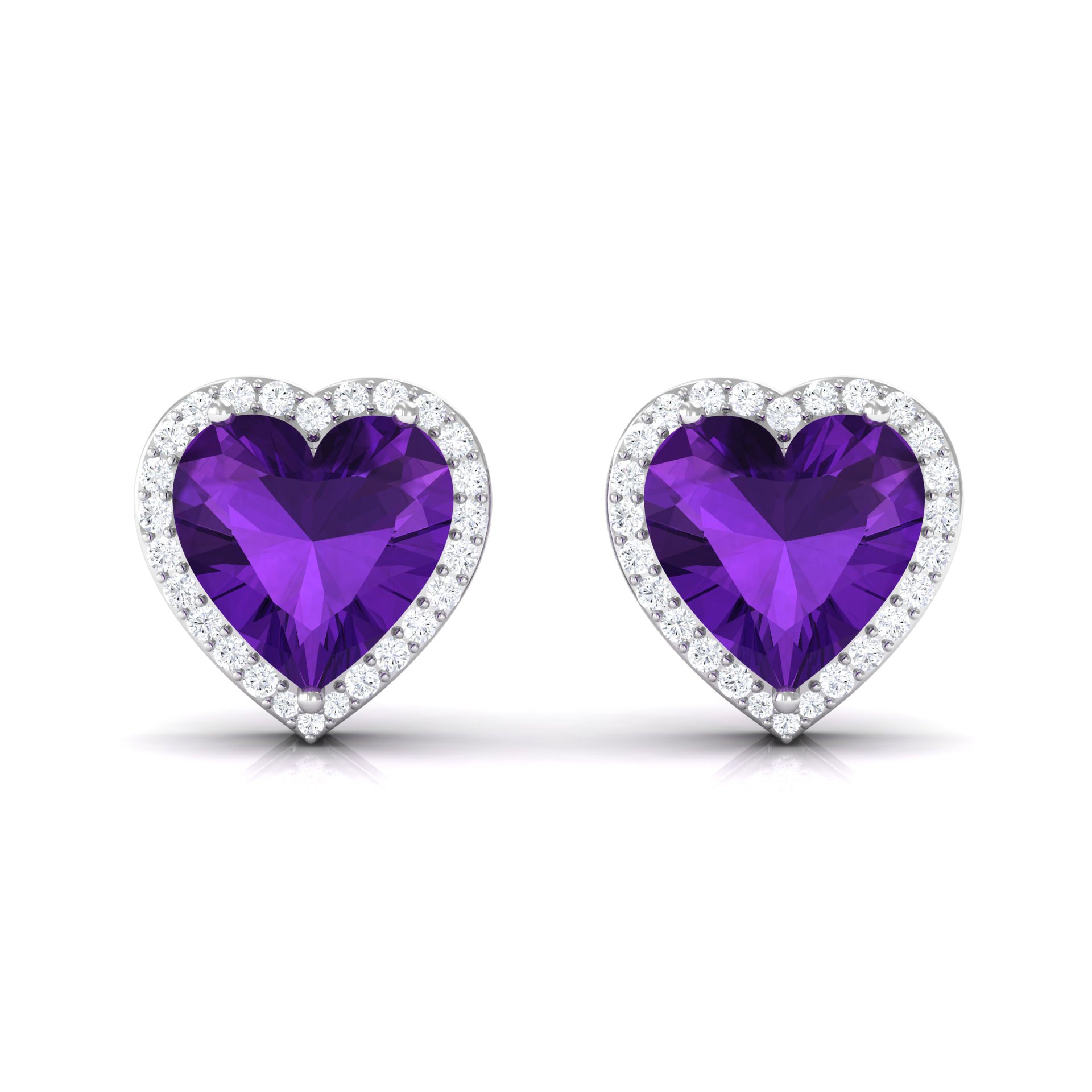 3 CT Heart Shape Amethyst and Diamond Halo Stud Earrings Amethyst - ( AAA ) - Quality - Rosec Jewels