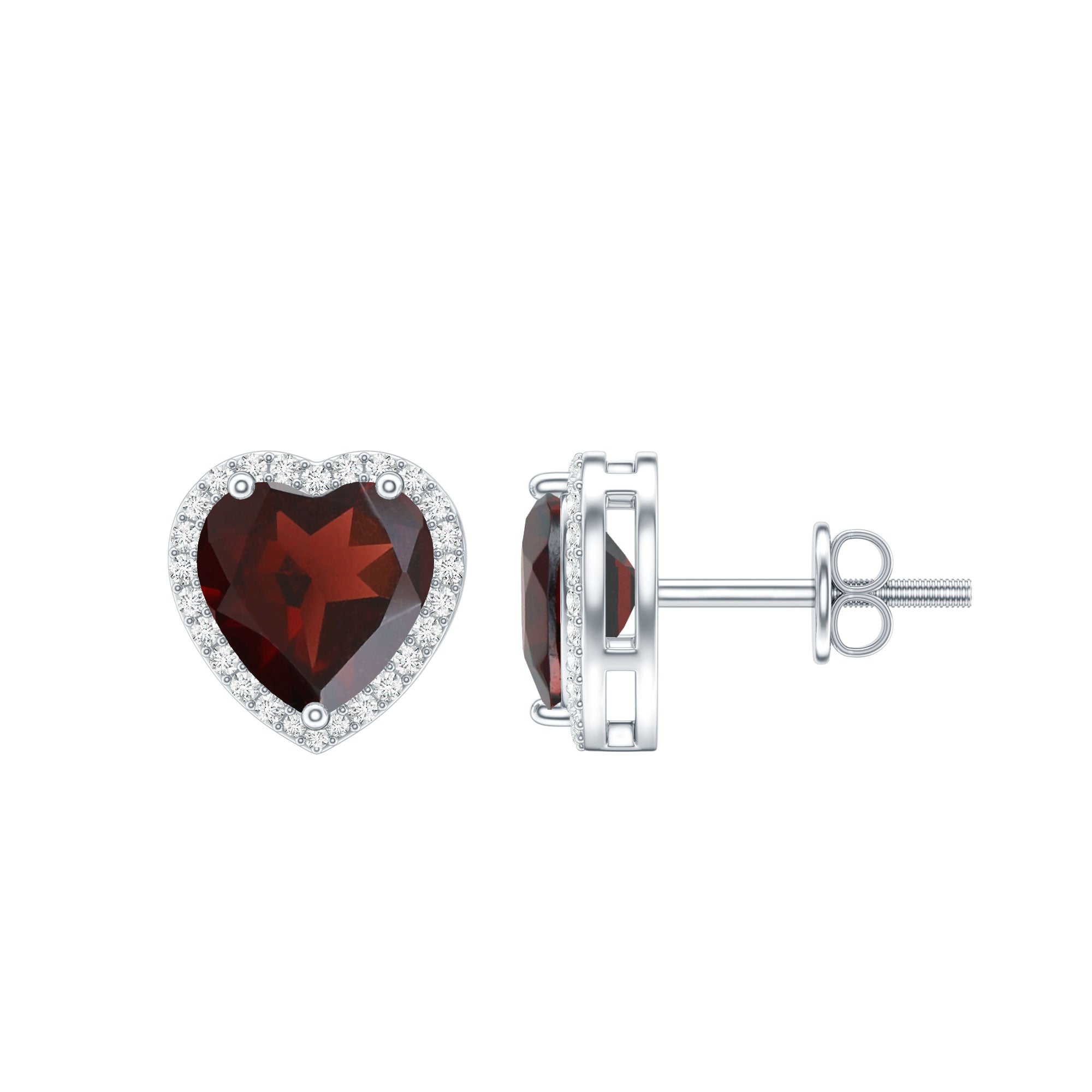 8 CT Heart Shape Garnet Stud Earrings with Diamond Halo AAA - Rosec Jewels