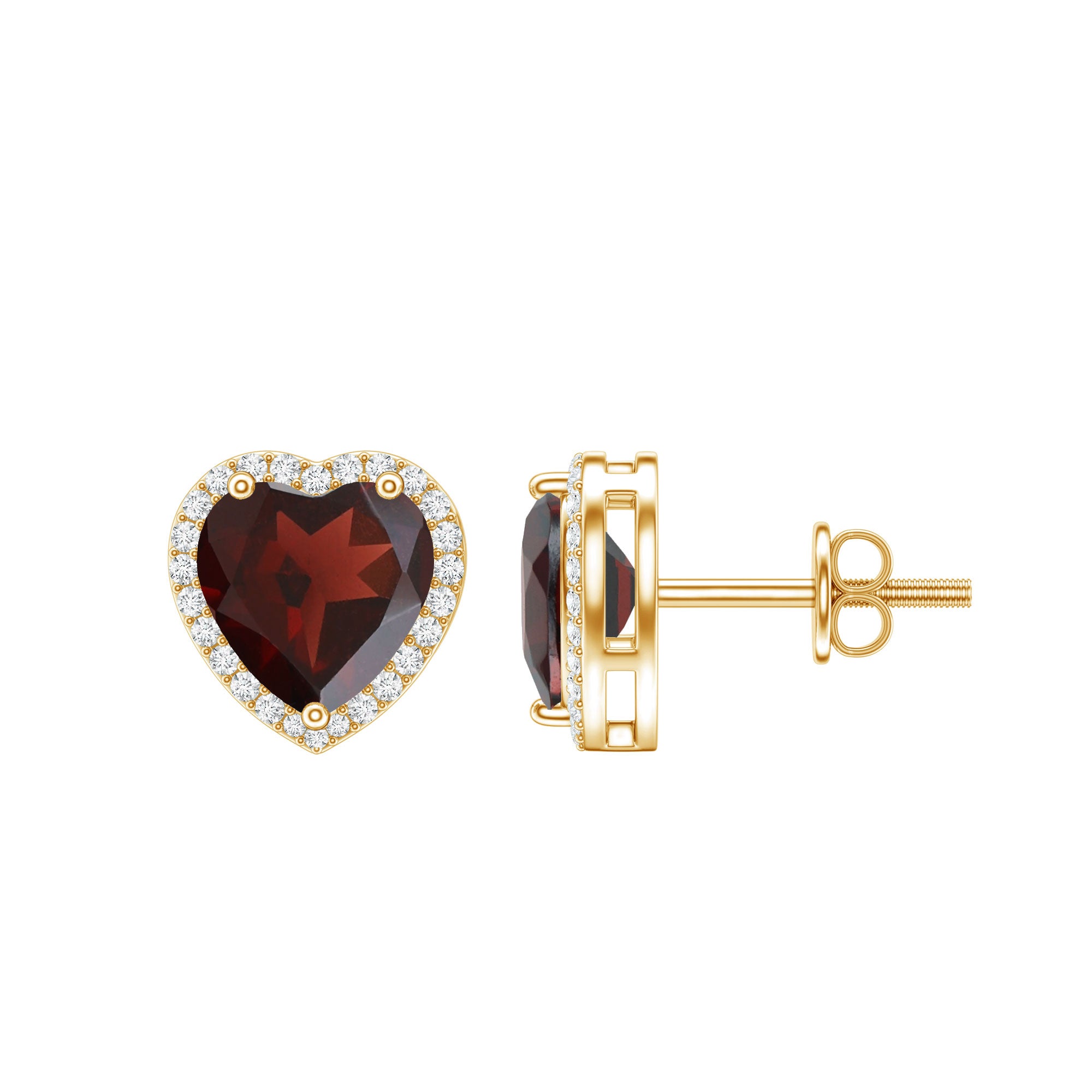 8 CT Heart Shape Garnet Stud Earrings with Diamond Halo AAA - Rosec Jewels