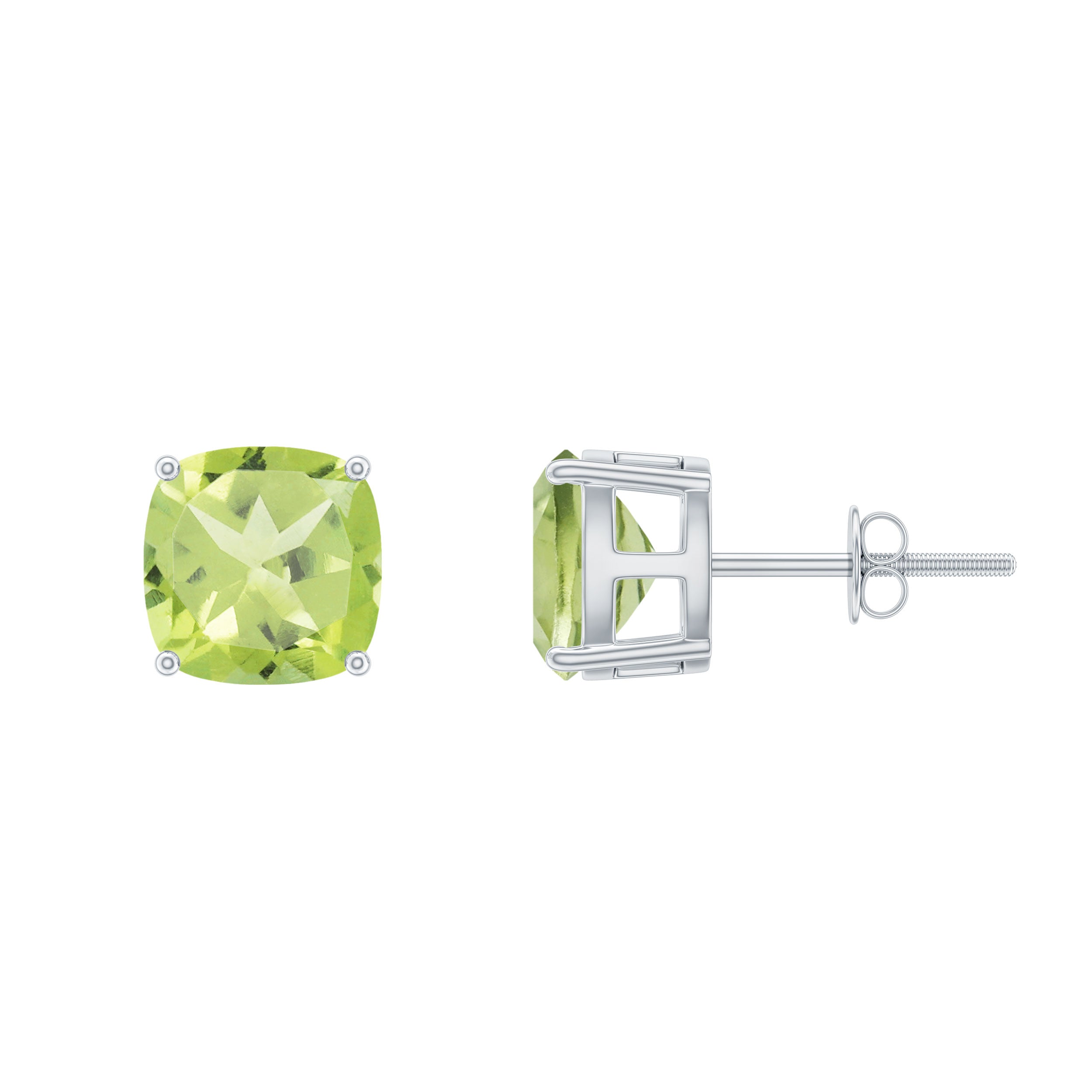 4.25 CT Cushion Cut Peridot Solitaire Stud Earrings Peridot - ( AAA ) - Quality - Rosec Jewels