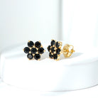 Natural Black Spinel Floral Cluster Stud Earrings AAA - Rosec Jewels