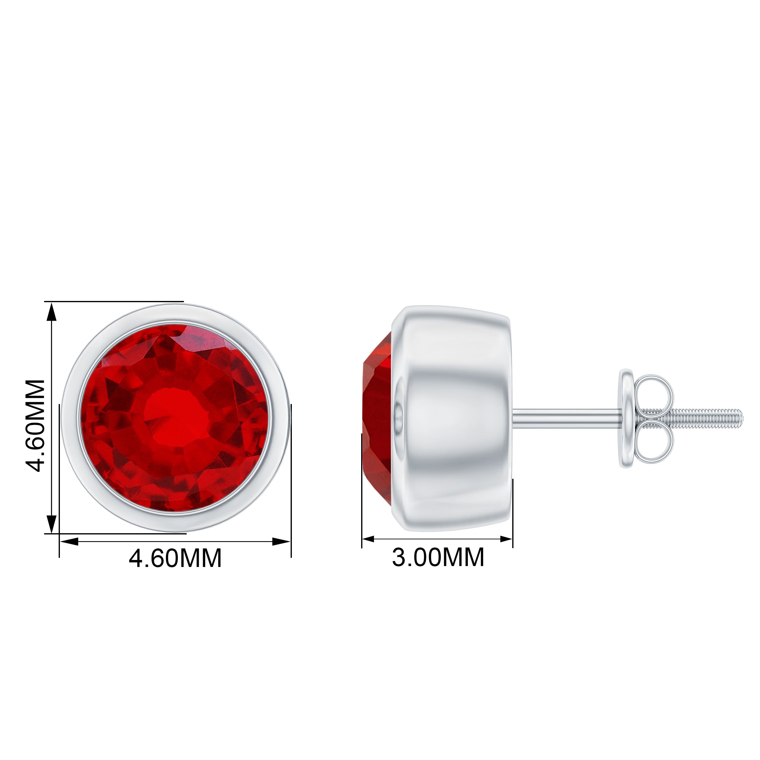 Round Shape lab Grown Ruby Solitaire Stud Earrings in Bezel Setting Lab Created Ruby - ( AAAA ) - Quality - Rosec Jewels